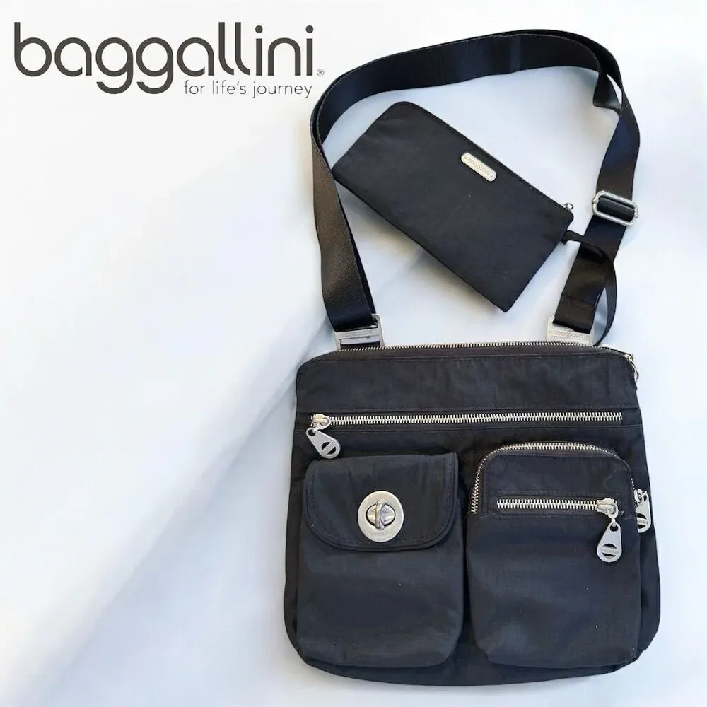 Baggallini Tulum Adjustable Crossbody Travel Bag Black Detachable Wristlet